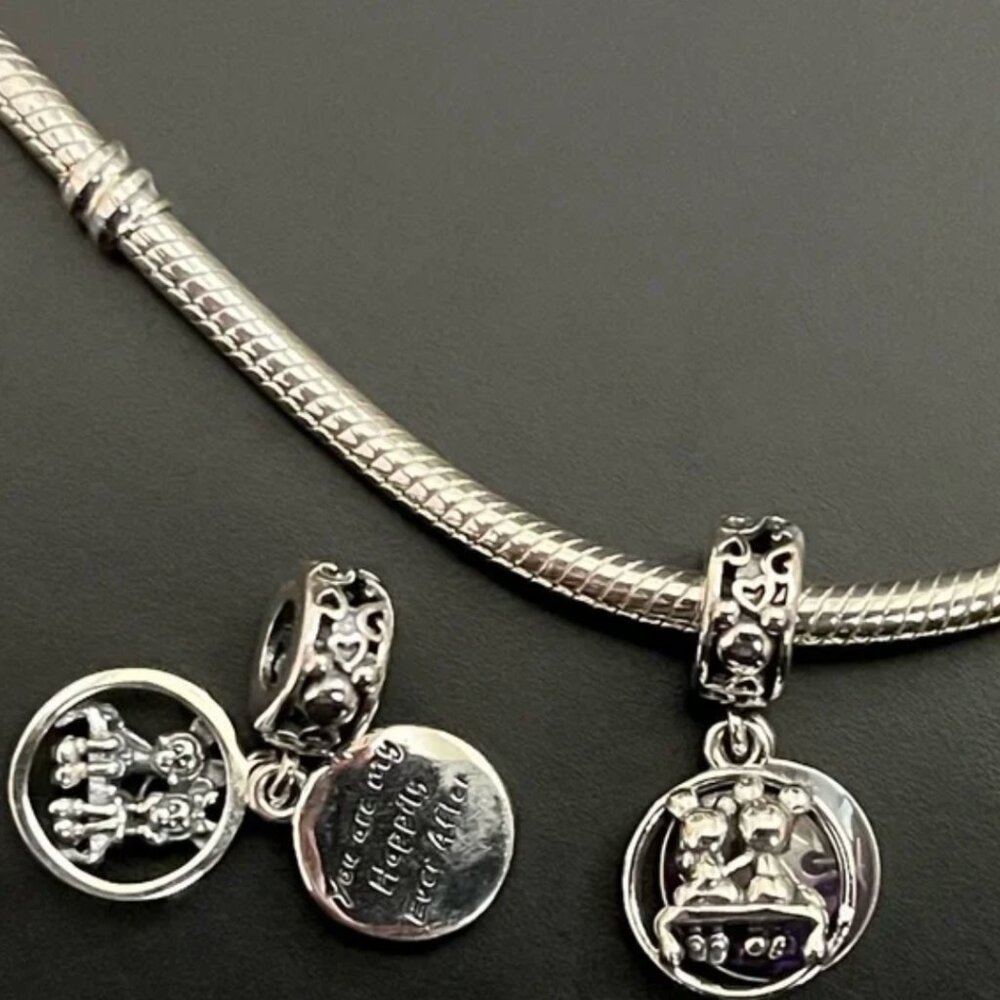 Sterling Silver Mickey Mouse Snake Chain Bracelet with  Disney Mickey & Minnie